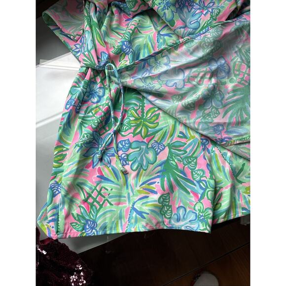 Lilly Pulitzer Donna Romper 12 Womens Pink Green Floral Side Tie Coconut Row New - Picture 10 of 16